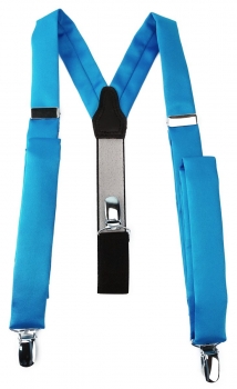 schmaler TigerTie Unisex Hosenträger mit 3 extra starken Clips - türkisblau Uni
