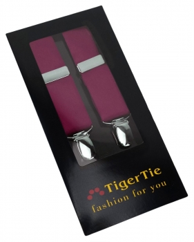 schmaler TigerTie Unisex Hosenträger mit 3 extra starken Clips - in bordeaux Uni