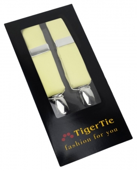 schmaler TigerTie Unisex Hosenträger mit 3 extra starken Clips - blassgelb Uni