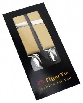 schmaler TigerTie Unisex Hosenträger mit 3 extra starken Clips - in hellgold Uni