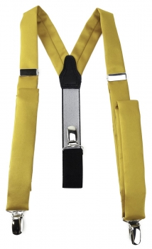 schmaler TigerTie Unisex Hosenträger mit 3 extra starken Clips - in gelbgold Uni
