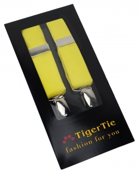 schmaler TigerTie Unisex Hosenträger mit 3 extra starken Clips - in gelb Uni