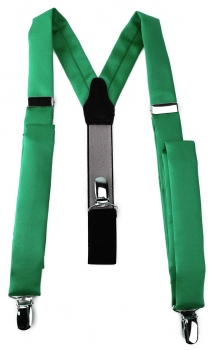 schmaler TigerTie Unisex Hosenträger mit 3 extra starken Clips - in grün Uni
