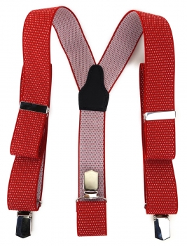 TigerTie Unisex Hosenträger mit 3 extra starken Clips - rot weiß gepunktet