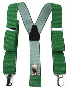 TigerTie Unisex Hosenträger mit 3 extra starken Clips - grün weiß gepunktet