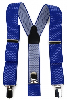 TigerTie Unisex Hosenträger mit 3 extra starken Clips -blau royal weiß gepunktet