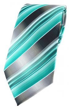 TigerTie Designer Krawatte in mint grün silber anthrazit grau gestreift