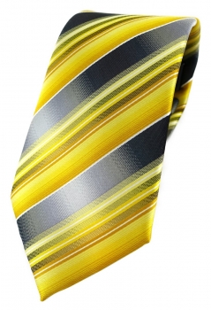 TigerTie Designer Krawatte in gelb gold silber anthrazit grau gestreift