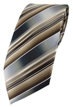 TigerTie Designer Krawatte in braun beige silber anthrazit grau gestreift