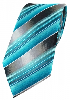 TigerTie Designer Krawatte in türkis silber anthrazit grau gestreift