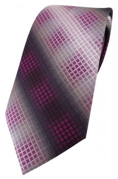 TigerTie Designer Krawatte in violett lila silber grau schwarz kariert