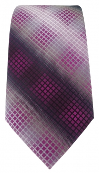 TigerTie Designer Krawatte in violett lila silber grau schwarz kariert