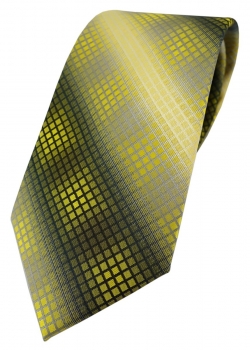 TigerTie Designer Krawatte in gelb gold silber grau schwarz kariert