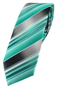 schmale TigerTie Designer Krawatte in mint grün silber anthrazit grau gestreift