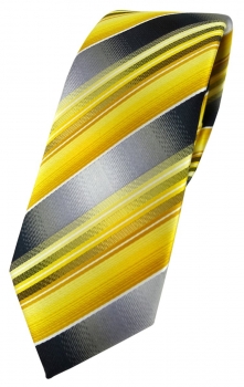 schmale TigerTie Designer Krawatte in gelb gold silber anthrazit grau gestreift