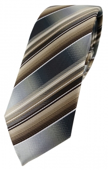 schmale TigerTie Designer Krawatte braun beige silber anthrazit grau gestreift