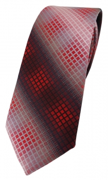schmale TigerTie Designer Krawatte in rot dunkelrot silber grau schwarz kariert