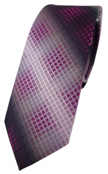 schmale TigerTie Designer Krawatte in violett lila silber grau schwarz kariert