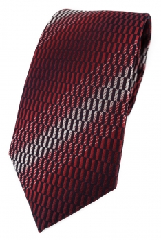TigerTie Designer Krawatte in rot weinrot schwarz silber grau gemustert