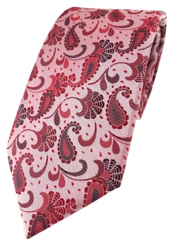 TigerTie Designer Krawatte in rot weinrot rosa anthrazit Paisley gemustert