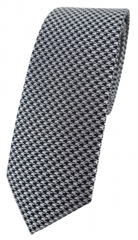schmale TigerTie Designer Krawatte in silber grau schwarz Houndstooth gemustert