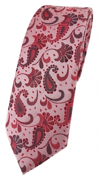 schmale TigerTie Designer Krawatte rot weinrot rosa anthrazit Paisley gemustert