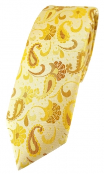 schmale TigerTie Designer Krawatte in gelb senfgelb gold Paisley gemustert