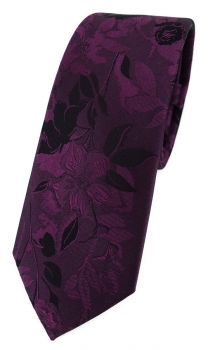schmale TigerTie Designer Seidenkrawatte in lila violett schwarz Blumengemustert