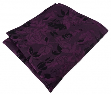 TigerTie Designer Seideneinstecktuch in lila violett schwarz Blumengemustert