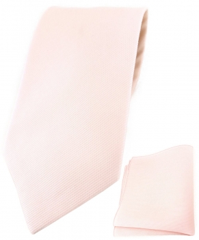 TigerTie Krawatte + Einstecktuch aus 100% Baumwolle zartrosa einfarbig Unicolor