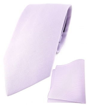 TigerTie Krawatte + Einstecktuch aus 100% Baumwolle in lila einfarbig Unicolor