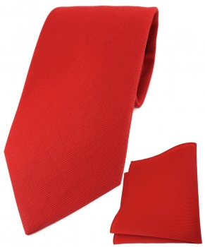 TigerTie Krawatte + Einstecktuch aus 100% Baumwolle in rot verkehrsrot Unicolor