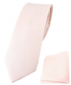 schmale TigerTie Krawatte + Einstecktuch aus 100% Baumwolle zartrosa einfarbig