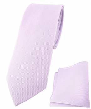 schmale TigerTie Krawatte + Einstecktuch aus 100% Baumwolle in lila einfarbig