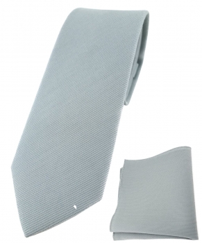 schmale TigerTie Krawatte + Einstecktuch aus 100% Baumwolle in grau einfarbig
