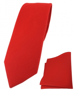 schmale TigerTie Krawatte + Einstecktuch aus 100% Baumwolle in rot verkehrsrot