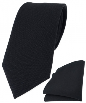 TigerTie Krawatte + Einstecktuch schwarz mit aufgerauhter Oberfläche (Eisfond)