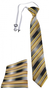 TigerTie Security Sicherheits Krawatte +Einstecktuch gold silber grau gestreift