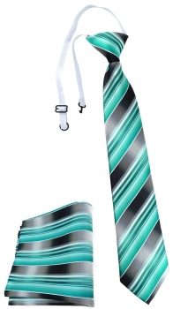 TigerTie Sicherheits Krawatte + Einstecktuch in mint grün silber grau gestreift