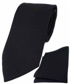 TigerTie Krawatte Pique + Einstecktuch aus 100% Baumwolle in schwarz gemustert