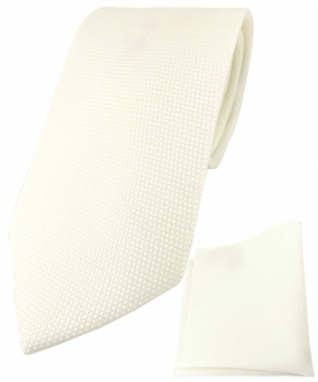 TigerTie Krawatte Pique + Einstecktuch aus 100% Baumwolle in creme gemustert