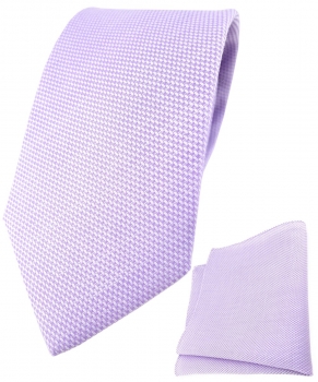 TigerTie Krawatte Pique + Einstecktuch aus 100% Baumwolle in flieder gemustert