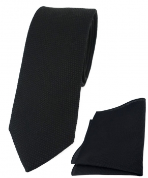schmale TigerTie Krawatte Pique + Einstecktuch aus Baumwolle schwarz gemustert