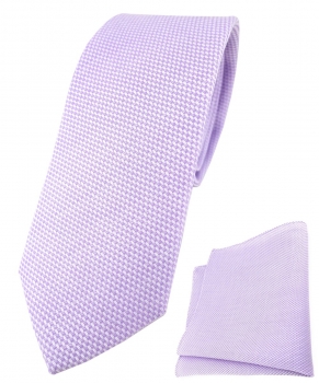 schmale TigerTie Krawatte Pique + Einstecktuch aus Baumwolle flieder gemustert