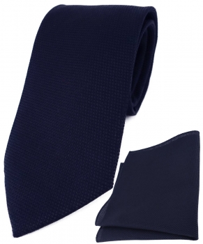 TigerTie Krawatte Pique + Einstecktuch aus 100% Baumwolle in marine gemustert