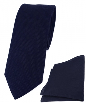 schmale TigerTie Krawatte Pique + Einstecktuch aus Baumwolle in marine gemustert