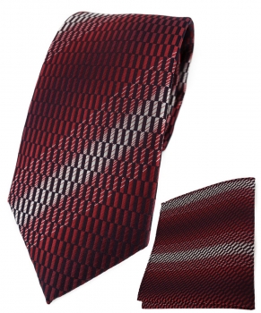 TigerTie Krawatte + Einstecktuch in rot weinrot schwarz silber grau gemustert
