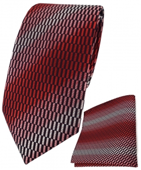 TigerTie Krawatte + Einstecktuch in rot verkehrsrot rose schwarz grau gemustert