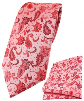 TigerTie Krawatte + Einstecktuch in rose weinrot silberrosa Paisley gemustert