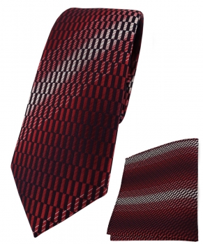 schmale TigerTie Krawatte + Einstecktuch rot weinrot schwarz grau gemustert